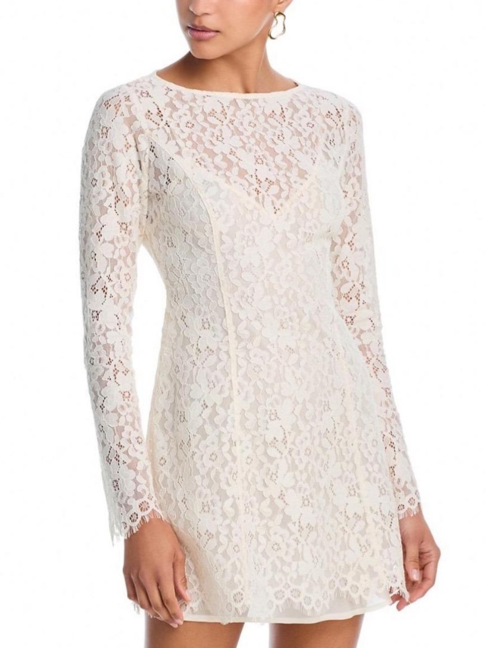 AFRM Cream Lace Long Sleeve Mini Dress